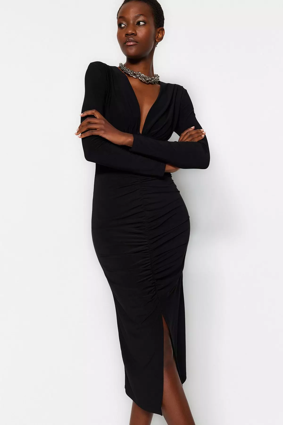 Ruched Slit Dress