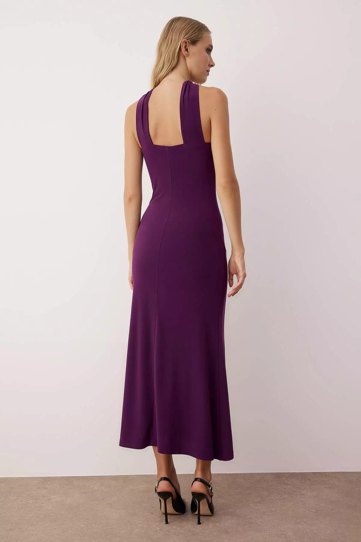 Plum Plain Knit Sandy Maxi Unlined Cocktail Dress
