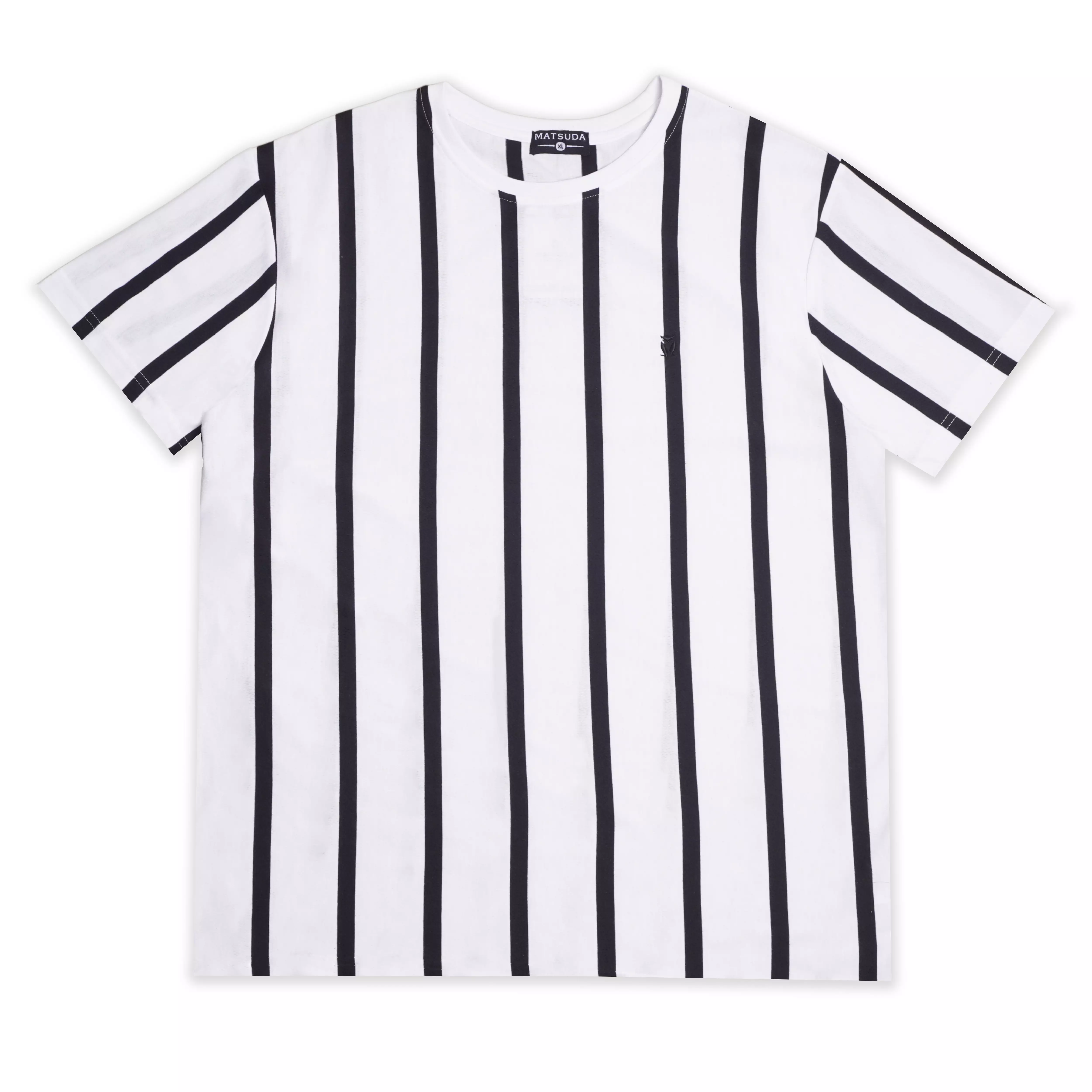 Matsuda T Shirt Pria Kaos Stripe Tsuru White
