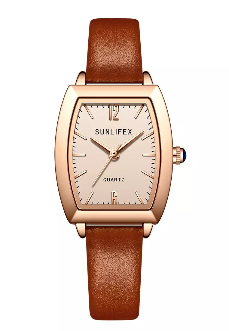 Jam Tangan Wanita 6007 Original Tali Kulit Jam Anggun Santai Korea Jam Tangan Cewek brown