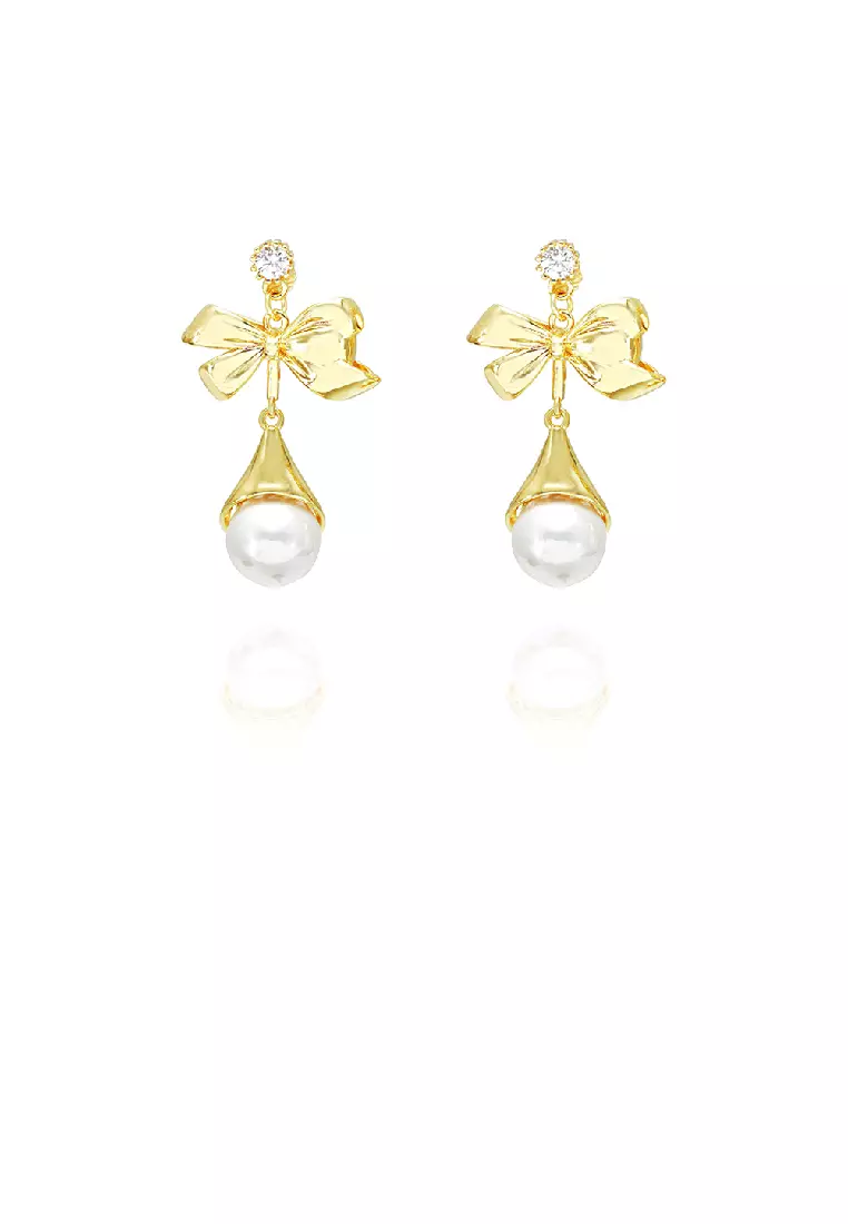 Buy Glamorousky Fashion Sweet Plated Gold Ribbon Imitation Pearl