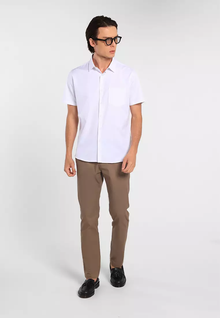 MANZONE - Kemeja Lengan Pendek Pria Mino 02 Slim Fit - White Warna White