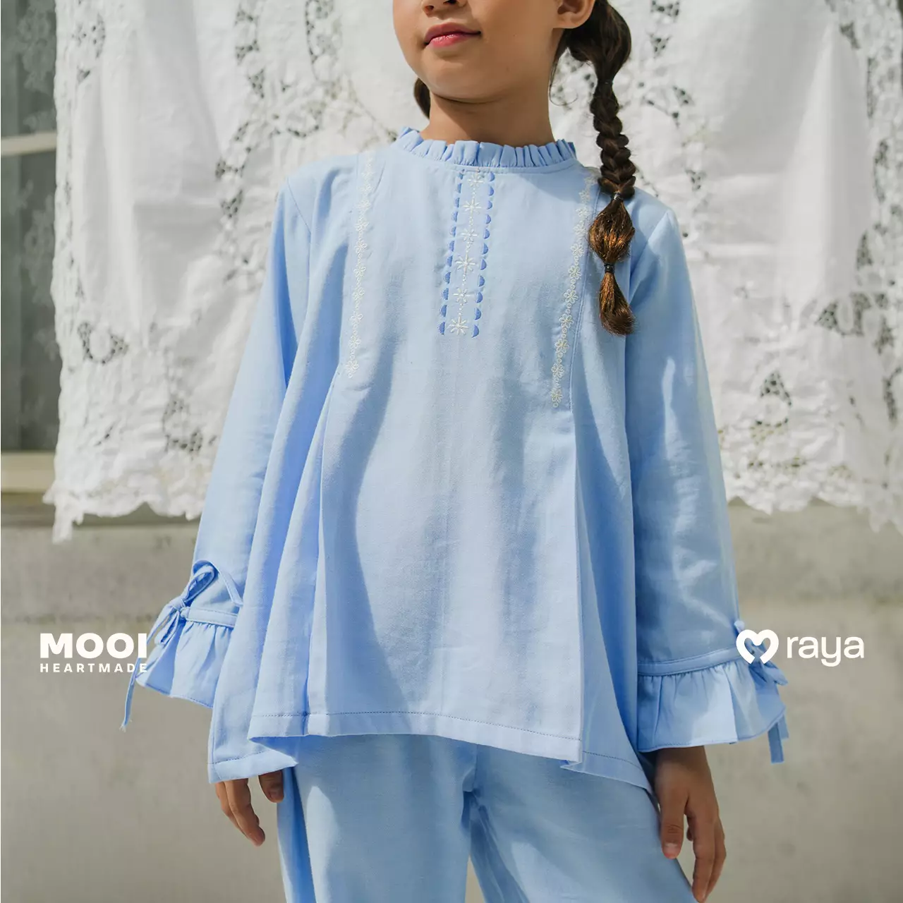 Mooi Setelan Anak Perempuan Raya Collection Serayya Tunik Set Basic Series 2026 - Sky Blue