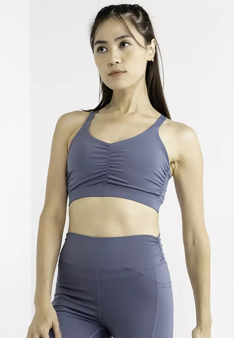 Forever 21 Women's Strappy Ruched Sports Bra in Heather Grey Medium