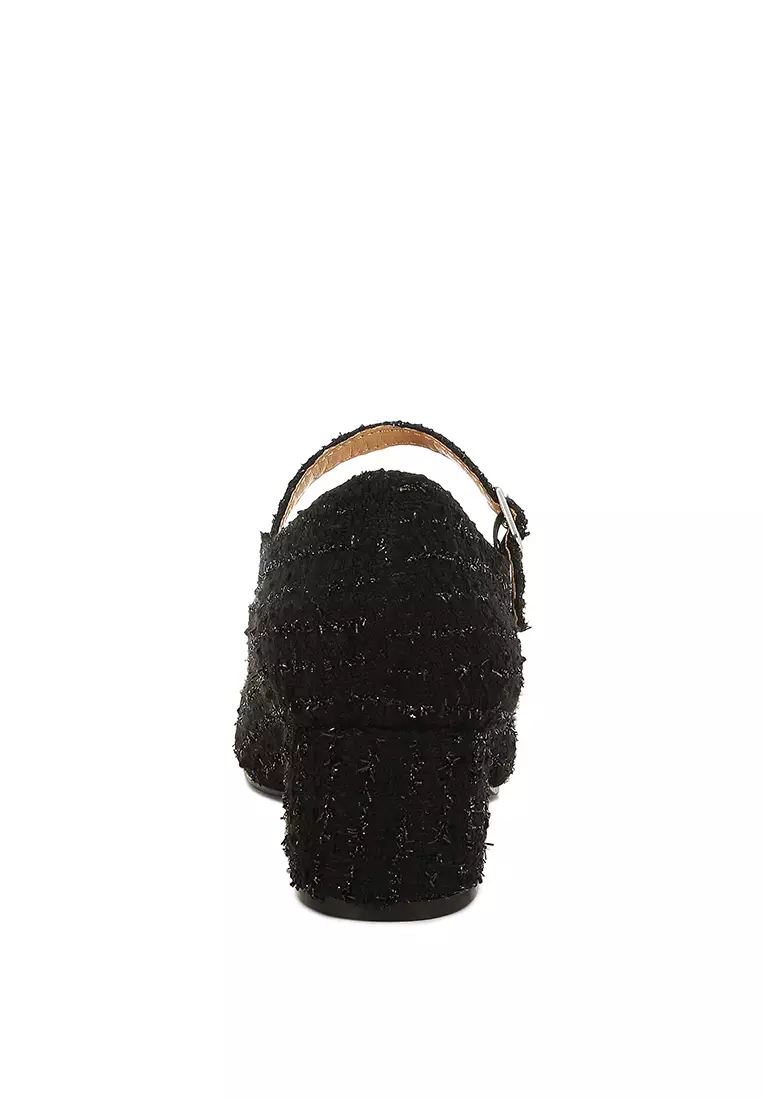 Tweed Mary Jane Sandals in Black