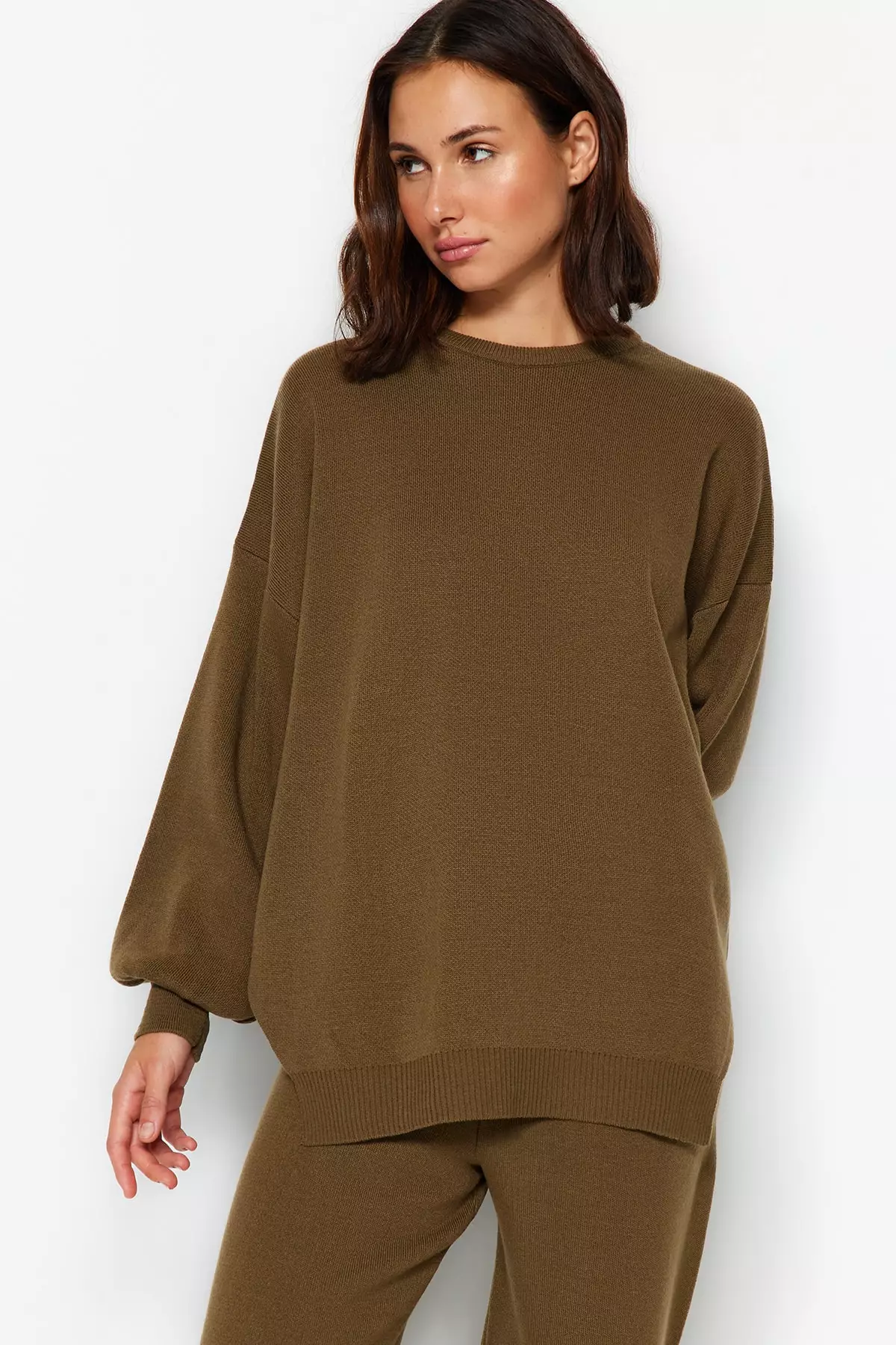 Balloon Sleeves Knitted Sweater and Pants Set