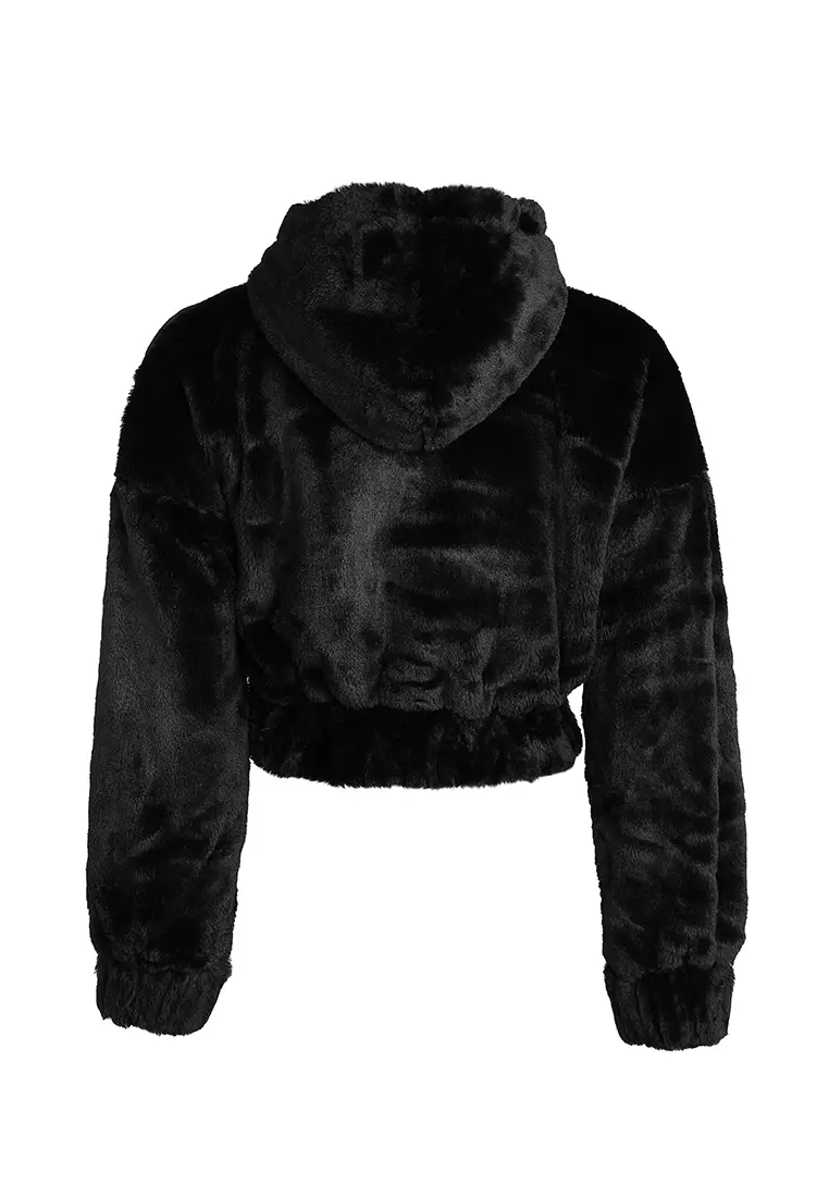 Jaket Berkerudung Bahu Terbuka Santai Warna Hitam