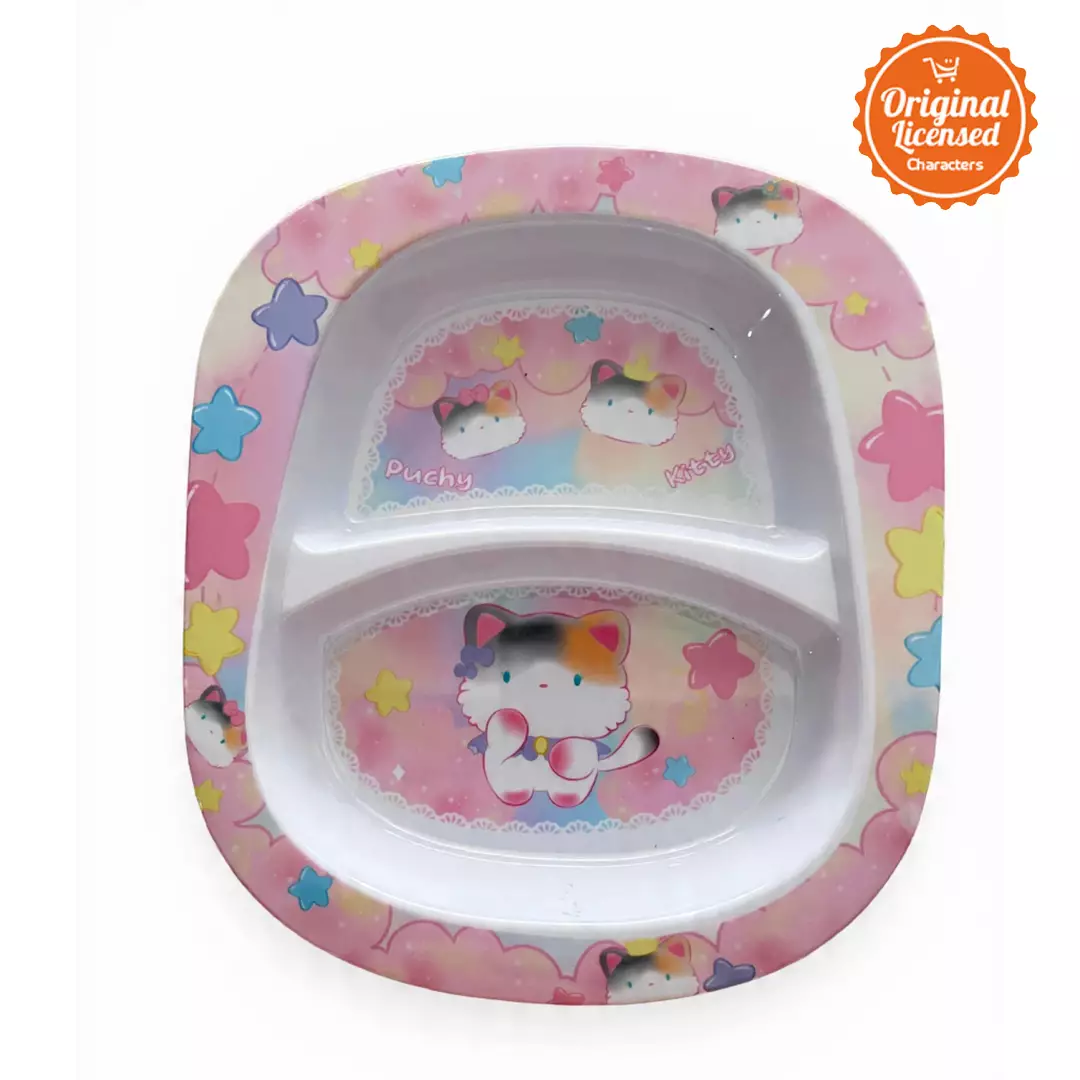 Piring Makan Anak Sekat Melamin 24x21 cm Karakter Hewan Lucu Puchy Kitty