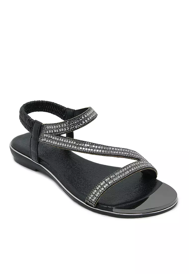 All black flat on sale sandals