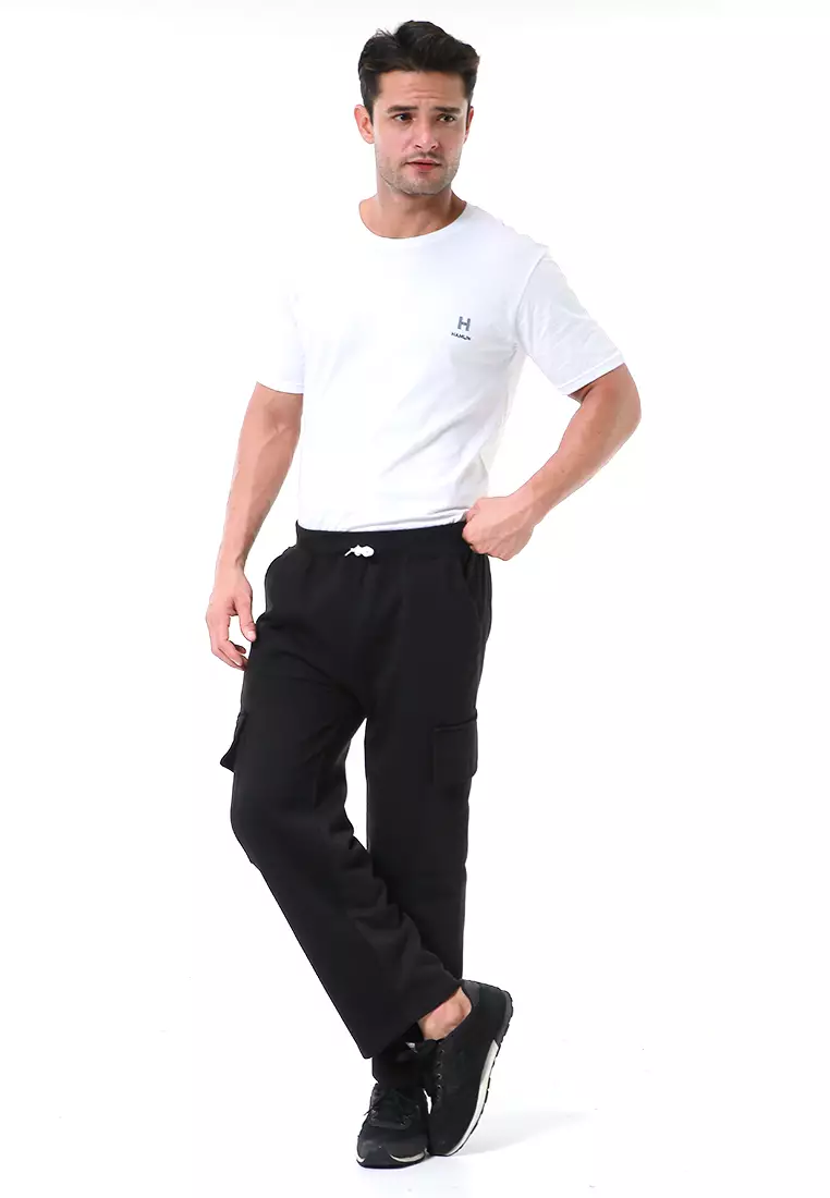 Nemanja Celana Cargo Panjang Pria Training Olahraga Sweatpants Polos Material Fleece ORIGINAL - Black