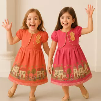 Two Mix Dress Anak Perempuan Bahan Katun Usia 1-12 Tahun 4222