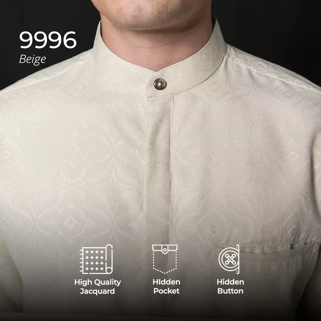 Casella Baju Koko Pria Lengan Panjang Motif Elegan | Baju Koko Yusuf 9996 Beige