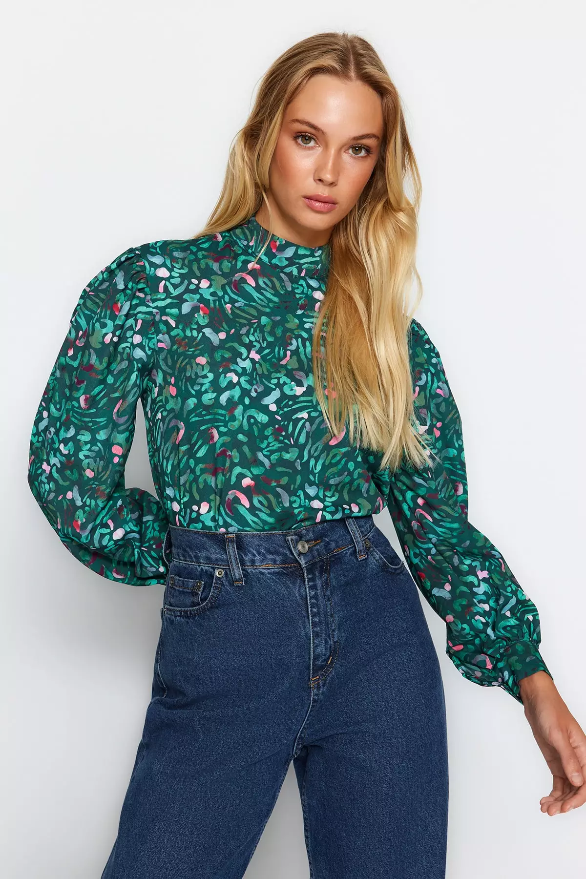 Printed Mock Neck Blouse