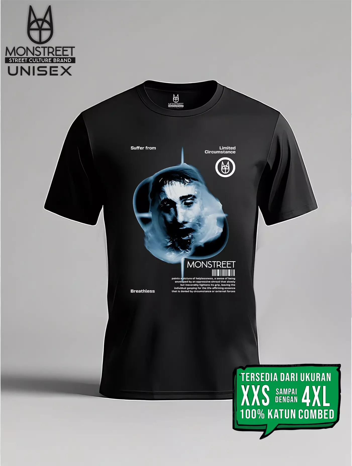 Monstreet Kaos Katun Combed 24S Grafis Reguler Fit Hitam Tshirt UTR136 Cotton Combed 24S Graphic Tshirt Regular Fit Black Tshirt