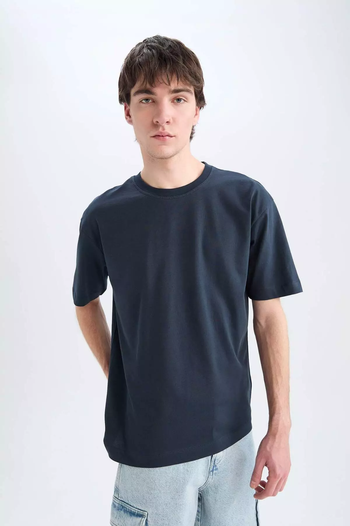 100% Cotton Oversize Wide Fit Crew Neck Basic Plain Short Sleeve T-Shirt E6885Axns