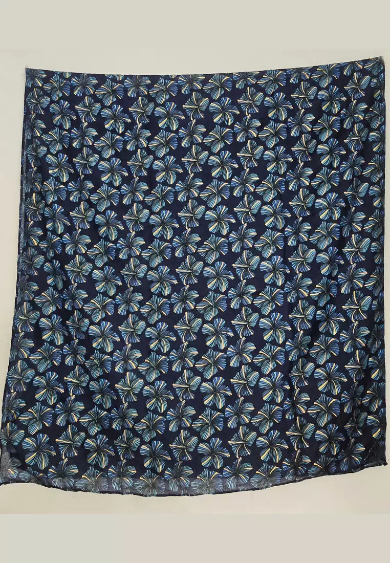 Aksesoris Wanita Orchid Gold Dust Embellish Syal Wanita Prada Viscose Pashmina Shawl Navy & Gold