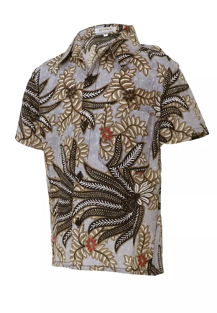 Lucas Kemeja Formal Batik Anak Laki-laki Lengan Pendek Motif Kobes Kids Traditional Shirt Material Cotton ORIGINAL - Gray