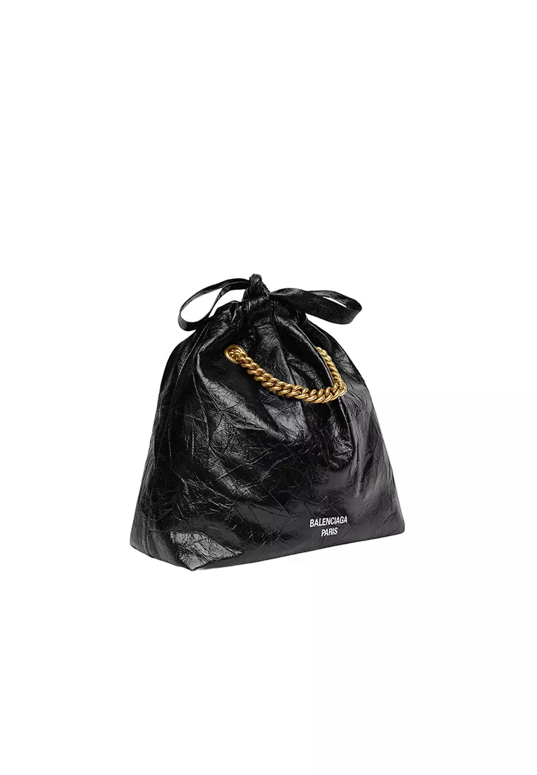 Balenciaga Crush Small Tote Drawstring Bag in Black
