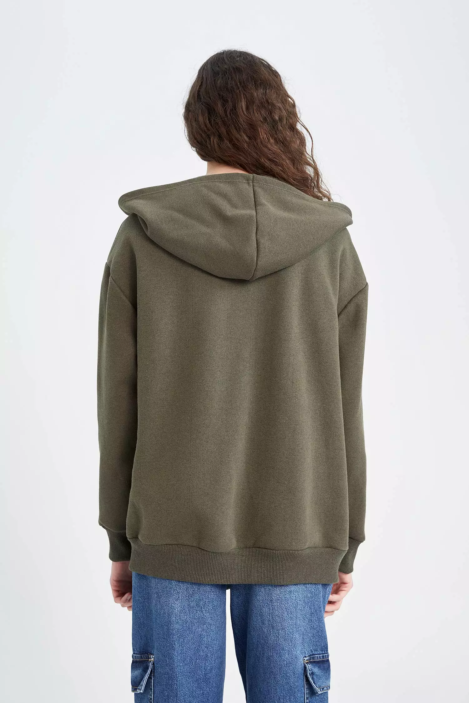 Oversize Fit Hooded Zippered Basic Sweatshirt