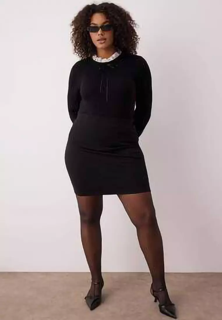 Black Lace Collar And Ribbon/Bow Detail Thin Knitwear Sweater Tbbaw26An00019