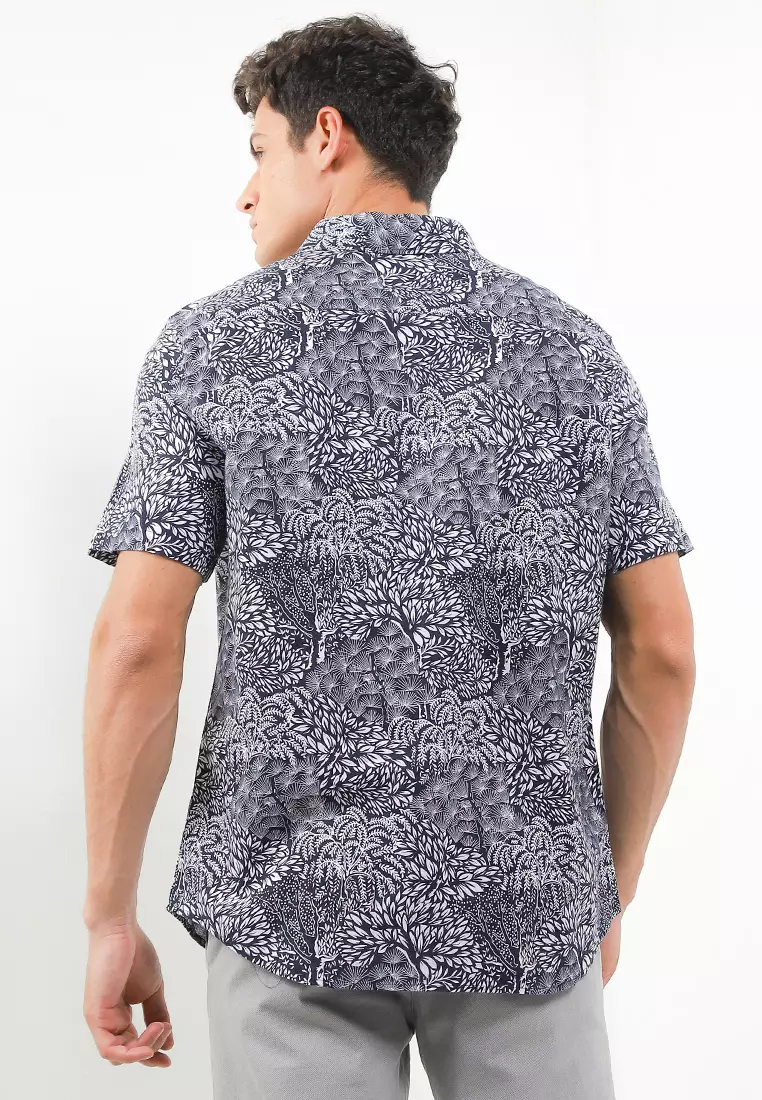 Easy Iron Cotton Linen Blend Print Shirt