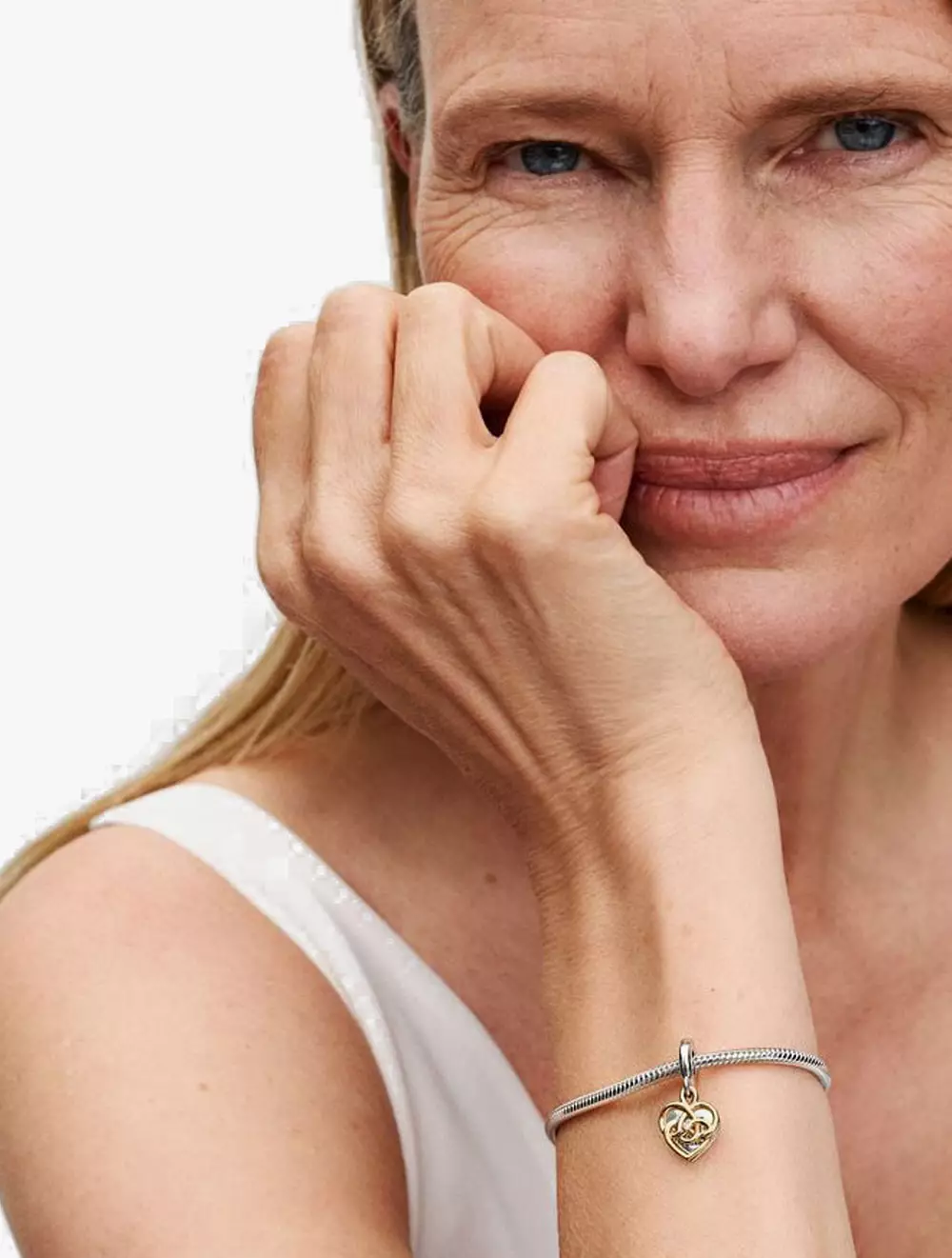 Braid and heart sterling silver and 14k gold-plated double dangle with 0.009 ct TW GHI SI1+ lab-grown diamond