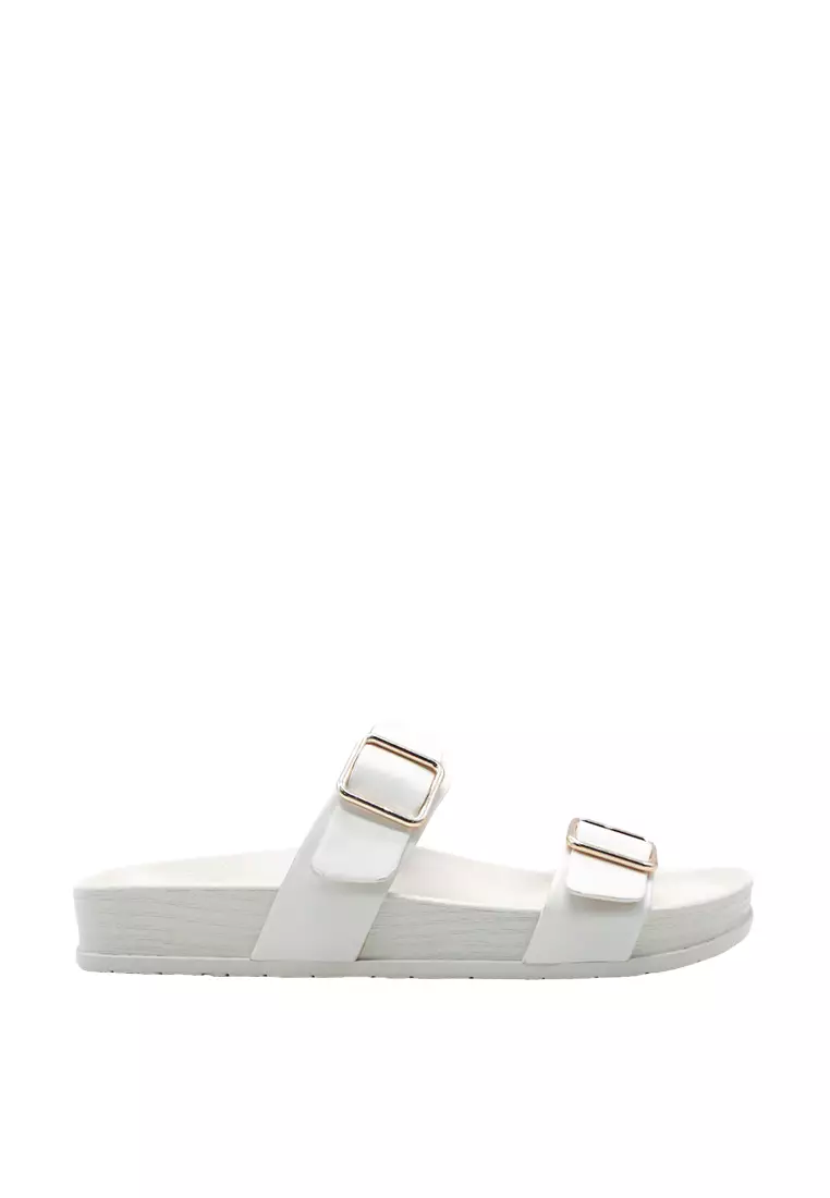 Two band best sale slide sandals white