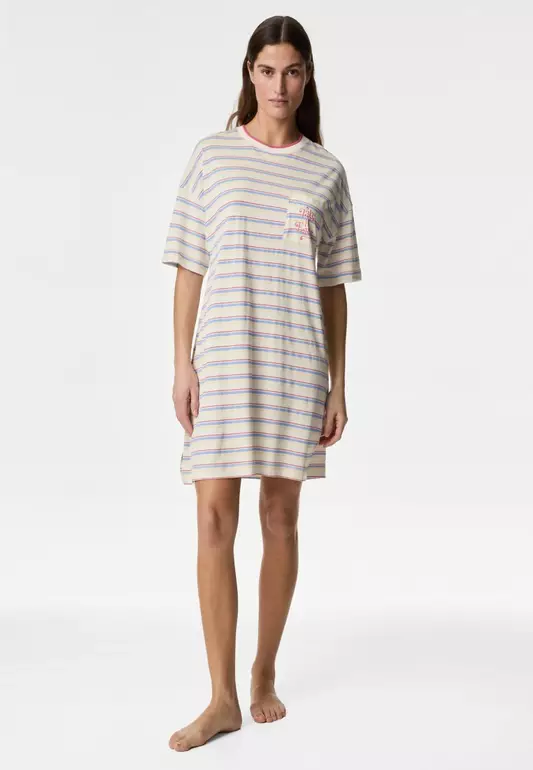 Stripe Slogan Cotton Modal Nightdress