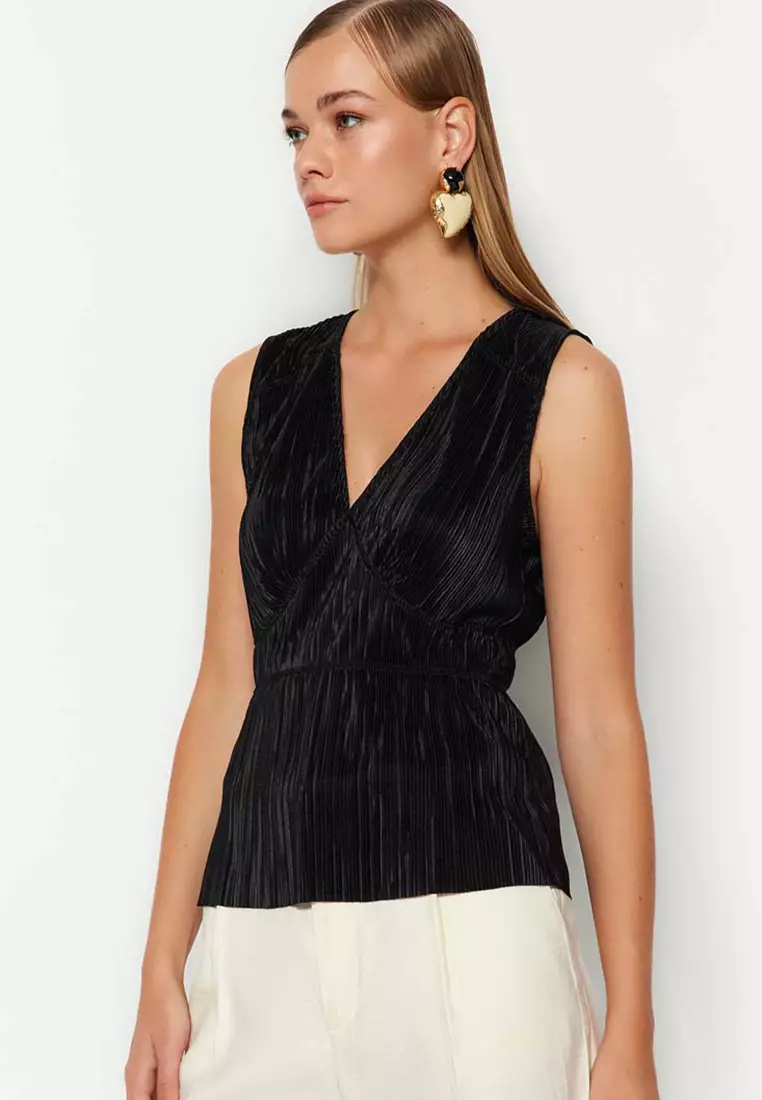 V-Neck Pleated Top