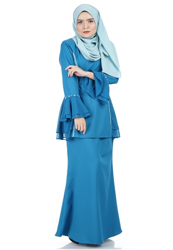 Melanie Kurung with Layered Frill from Ashura in Blue and Multi