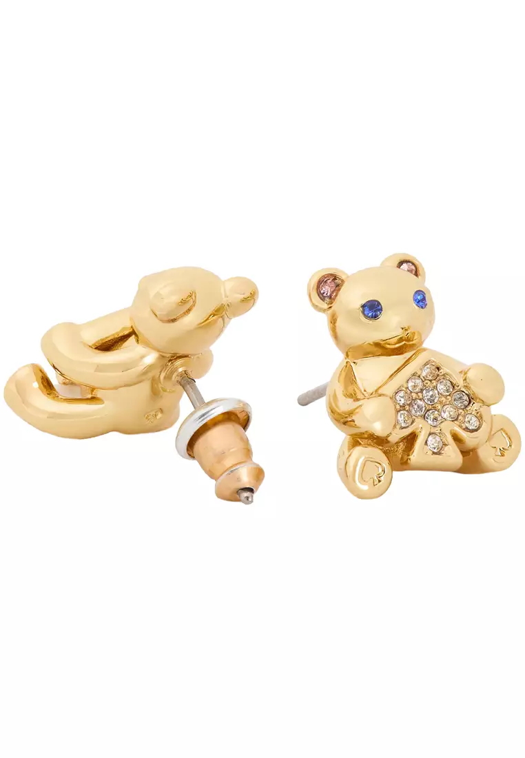 Oh What Fun Spade Teddy Bear Studs Earrings in Clear/ Gold KK024