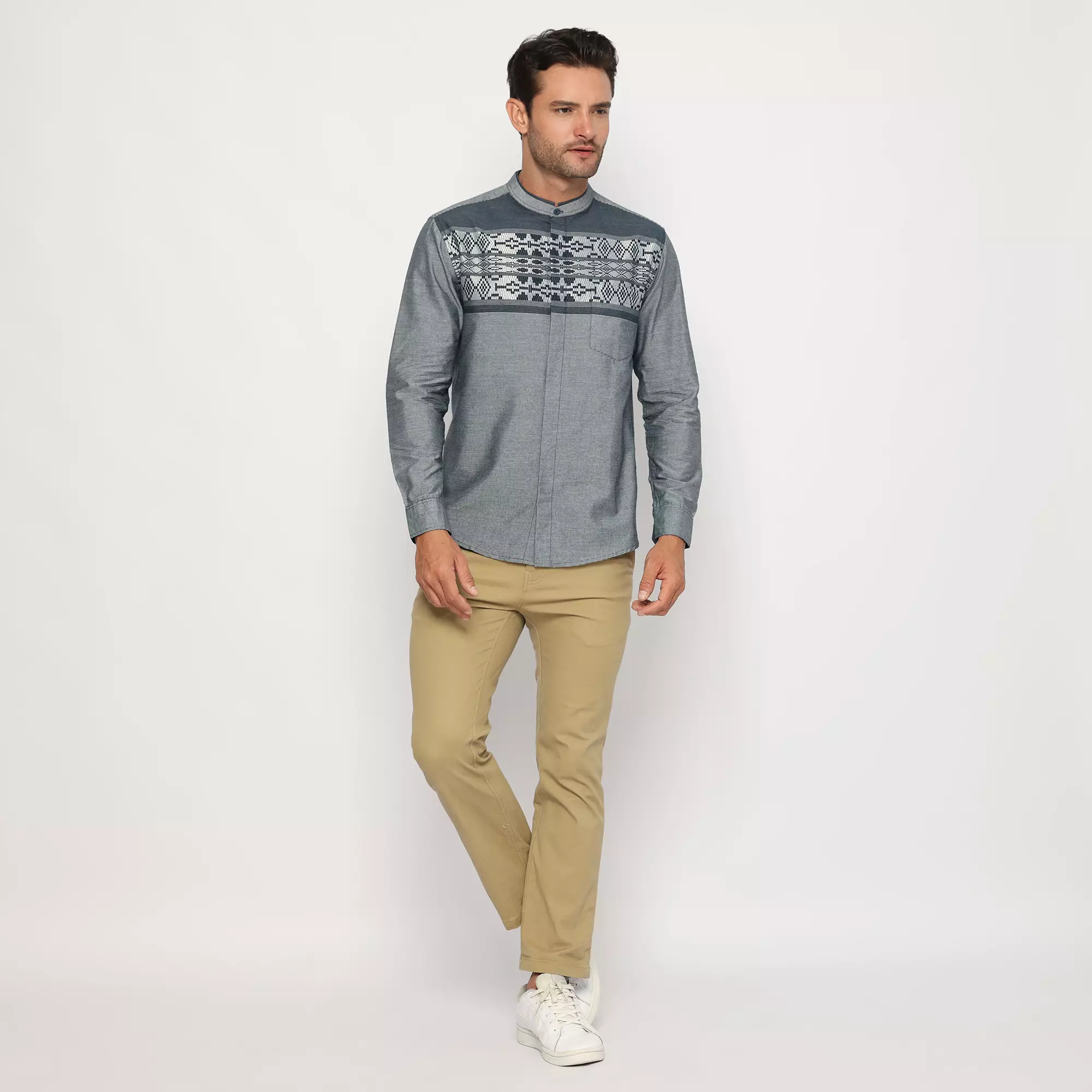 Platini Kemeja Koko Pria Lengan Panjang Katun Navy 961166