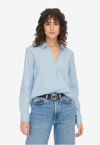 JACQUELINE DE YONG blue Mio Long Sleeves V-Neck Long Shirt A7DA1AACDAB2EFGS_1