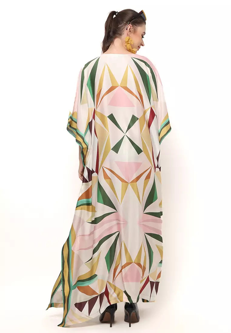 Kanzi 3/4 Sleeve  Collared Abstract New Kaftan Blue
