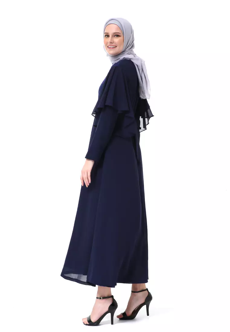 Hilda Dress Panjang Muslimah Wanita Long Sleeve High Quality Premium - Navy