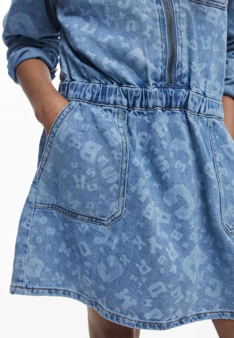 Front Zipper Denim Dress
