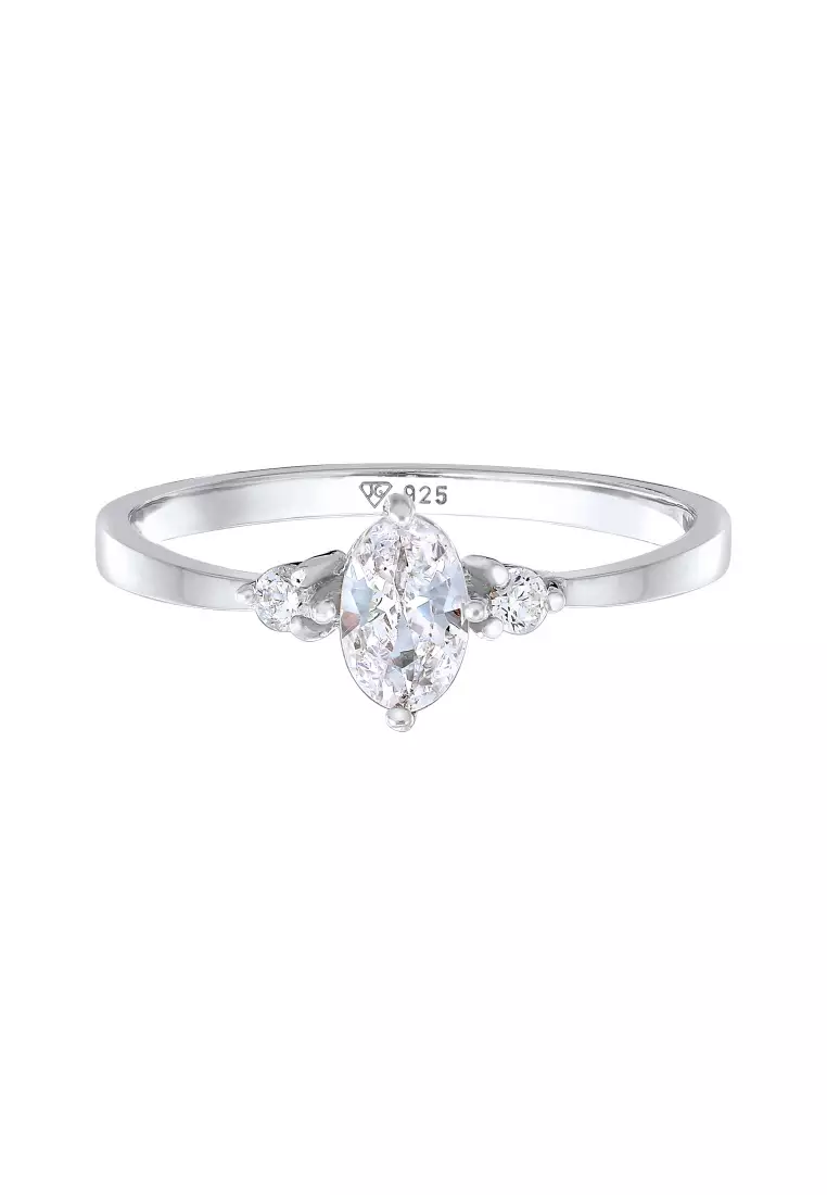 Cincin Perhiasan Perak 925 Wanita Engagement Oval Zirconia Crystals