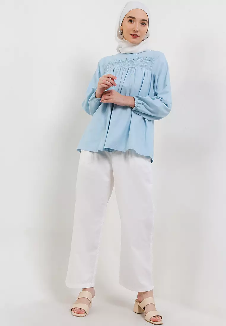 MFMW Tagore Atasan Blouse Biru Tosca