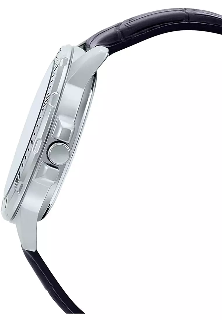 Casio - Jam Tangan Pria - Silver - Black Leather Strap - MTP-VD01L-1EV
