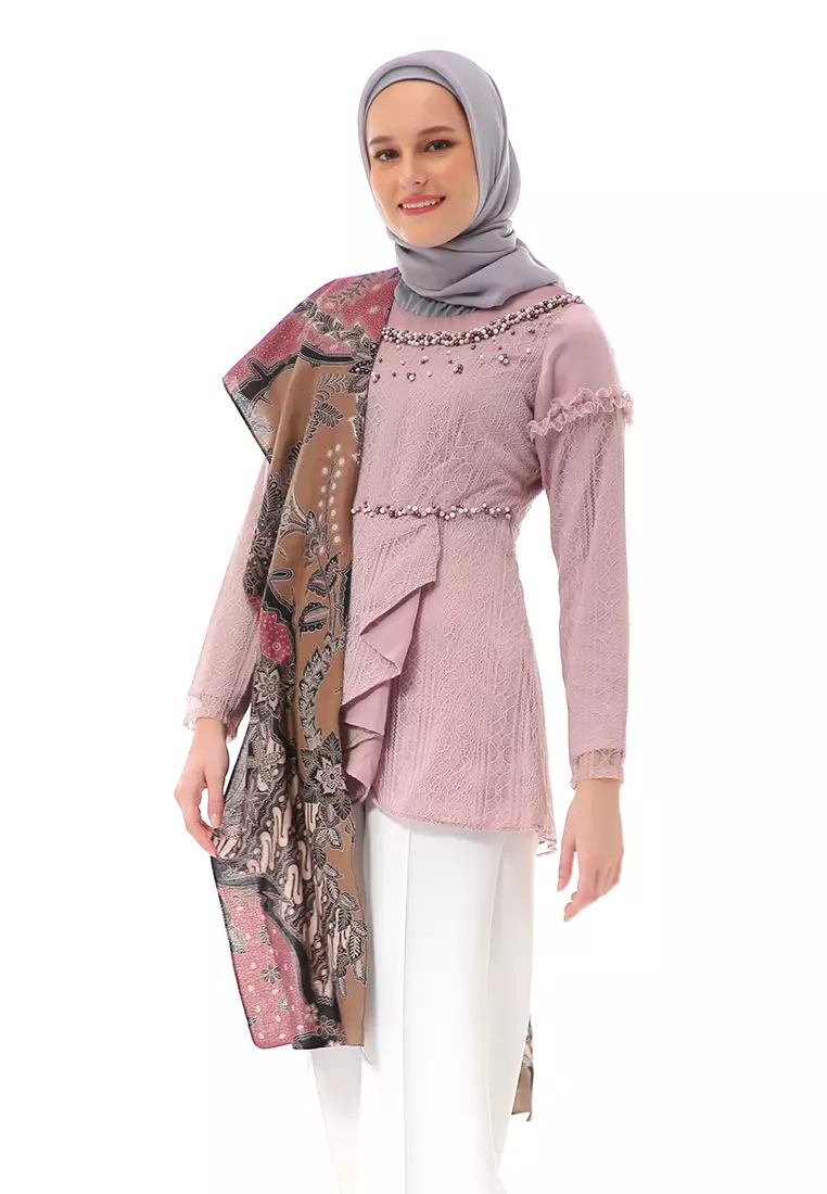 Ashana Blouse Long Sleeve Baju Motif Batik Atasan Wanita Premium High Quality - Mauve