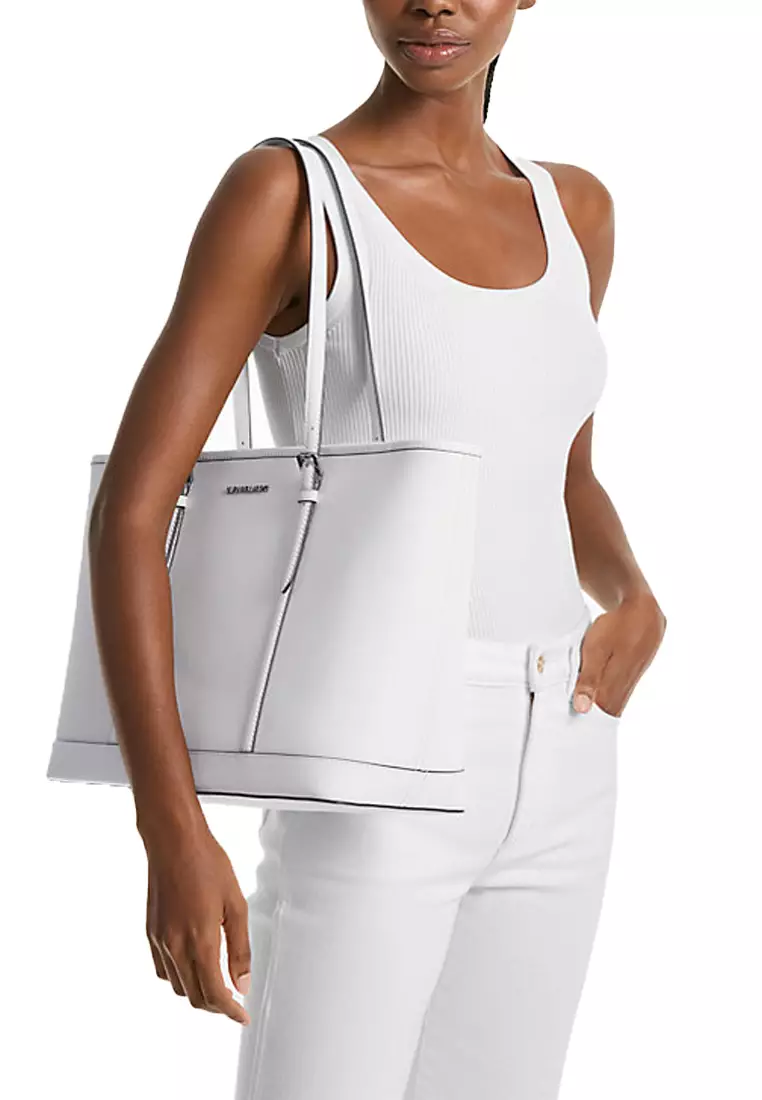 Jet Set Travel Large Saffiano Leather Tote Bag In White 35T0STVL9L