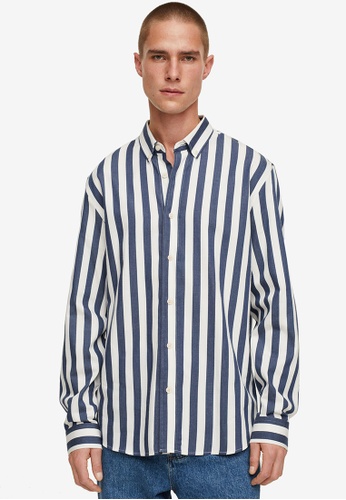 MANGO Man blue Striped Cotton Shirt BBCB5AA4E45089GS_1