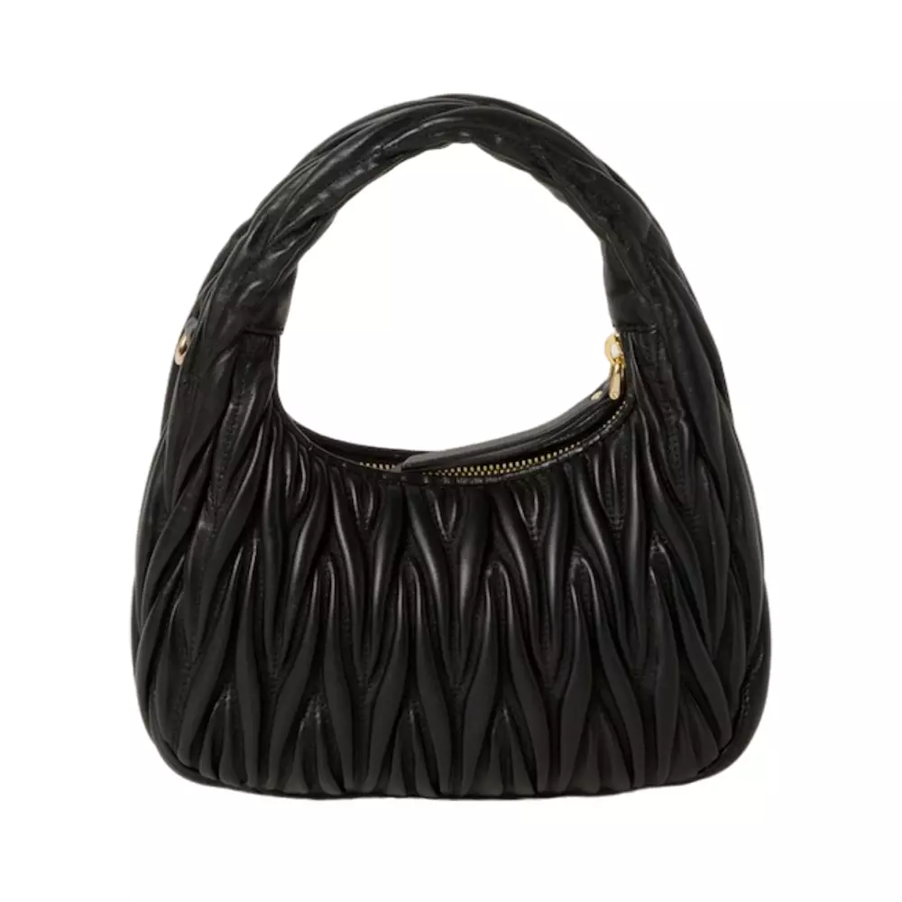 Wander Matelassé Nappa Leather Hobo Bag Black