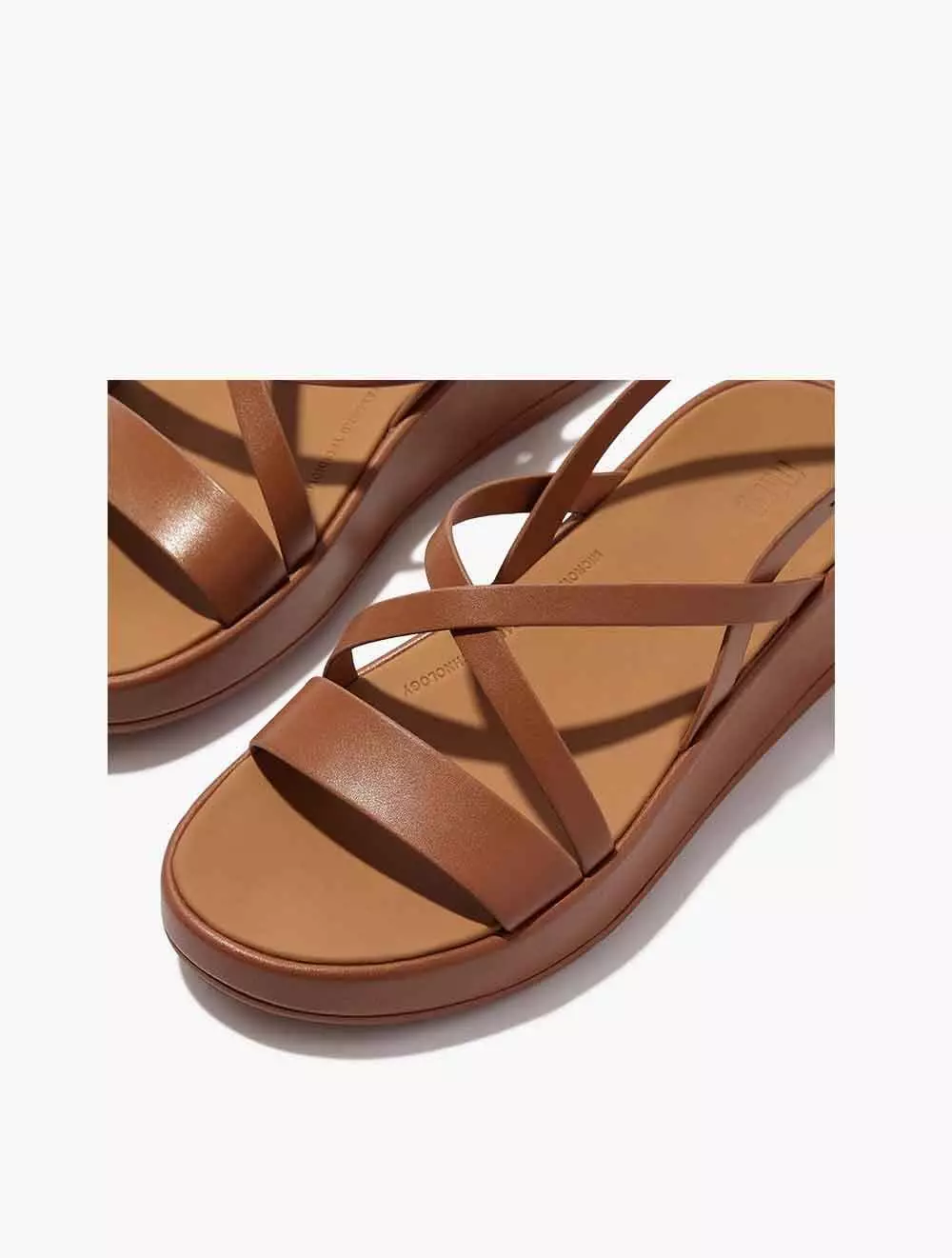 Fitflop F-Mode Leather Flatform Strappy Back-Strap Sandals - Deep Tan