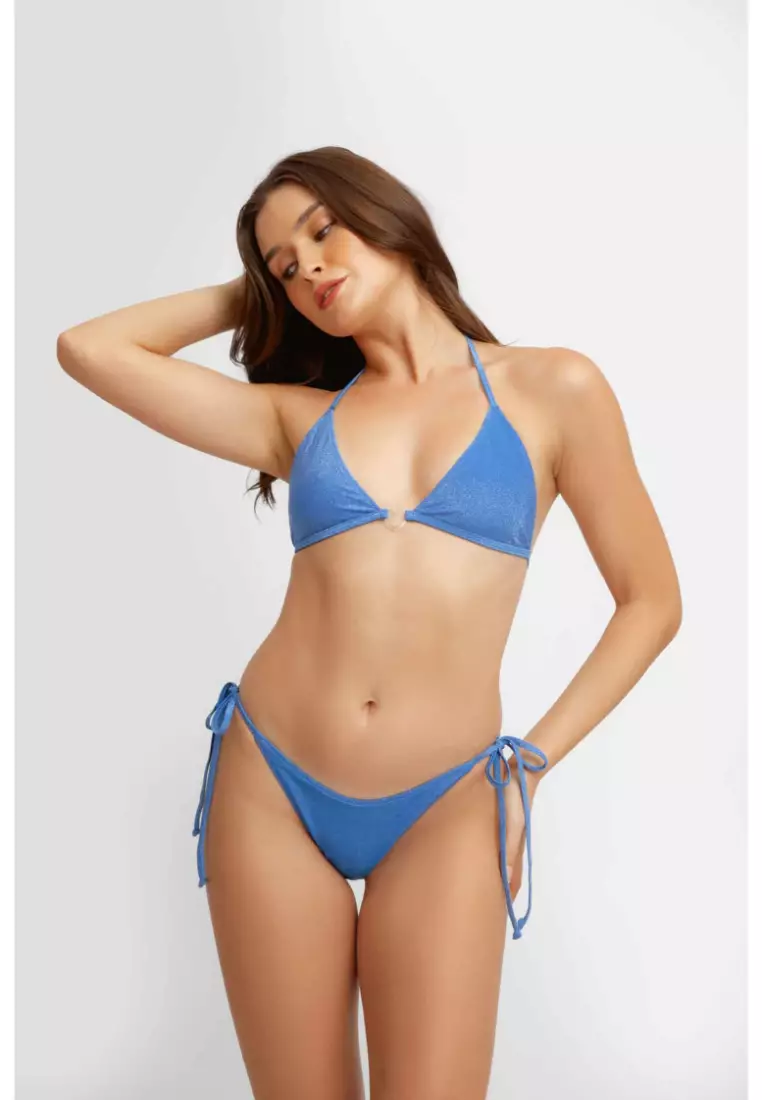 Zoey Side-Ties Adjustable Bikini Bottoms / Princess Blue Shimmer