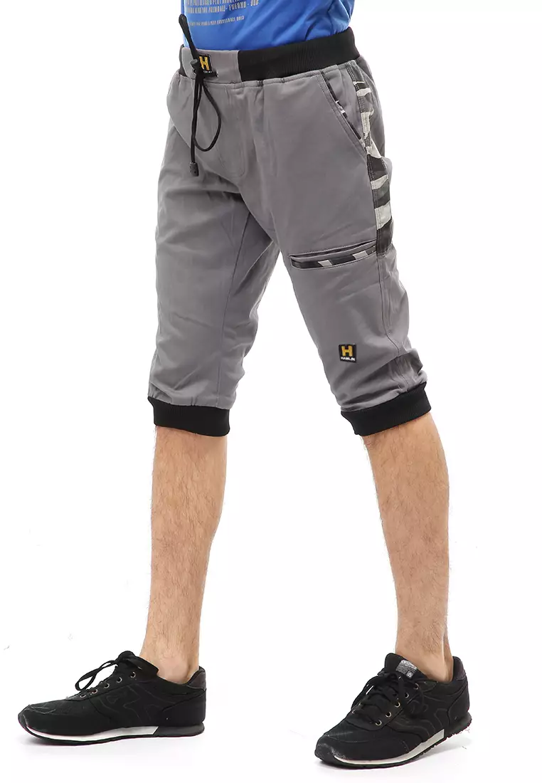 Rishham Short Pants Celana Jogger Pendek Pria Slim Fit Material Cotton Twill ORIGINAL - Gray