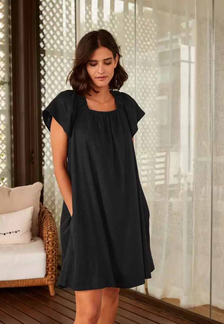 NEXT Linen Blend Flutter Sleeve Mini Dress 2024 Buy NEXT Online