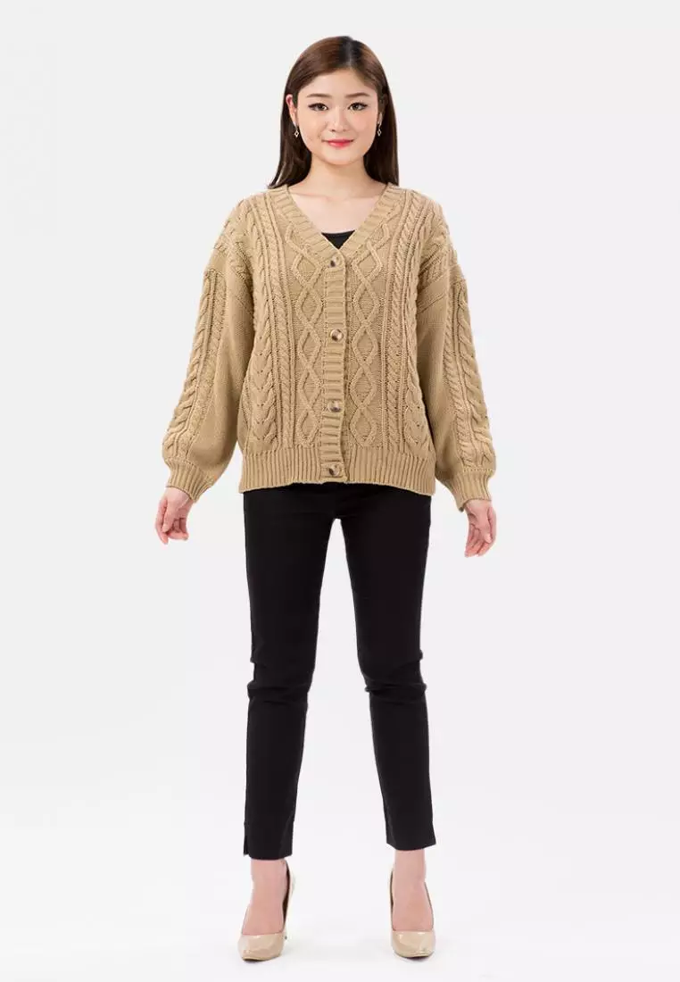 Cable Knit Cardigan in Beige