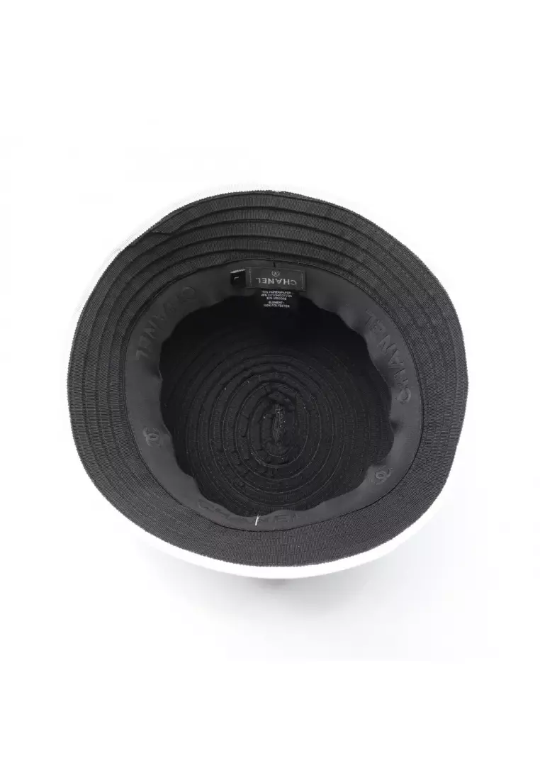 Pre-Loved Chanel coco mark bucket hat hat fabric black white