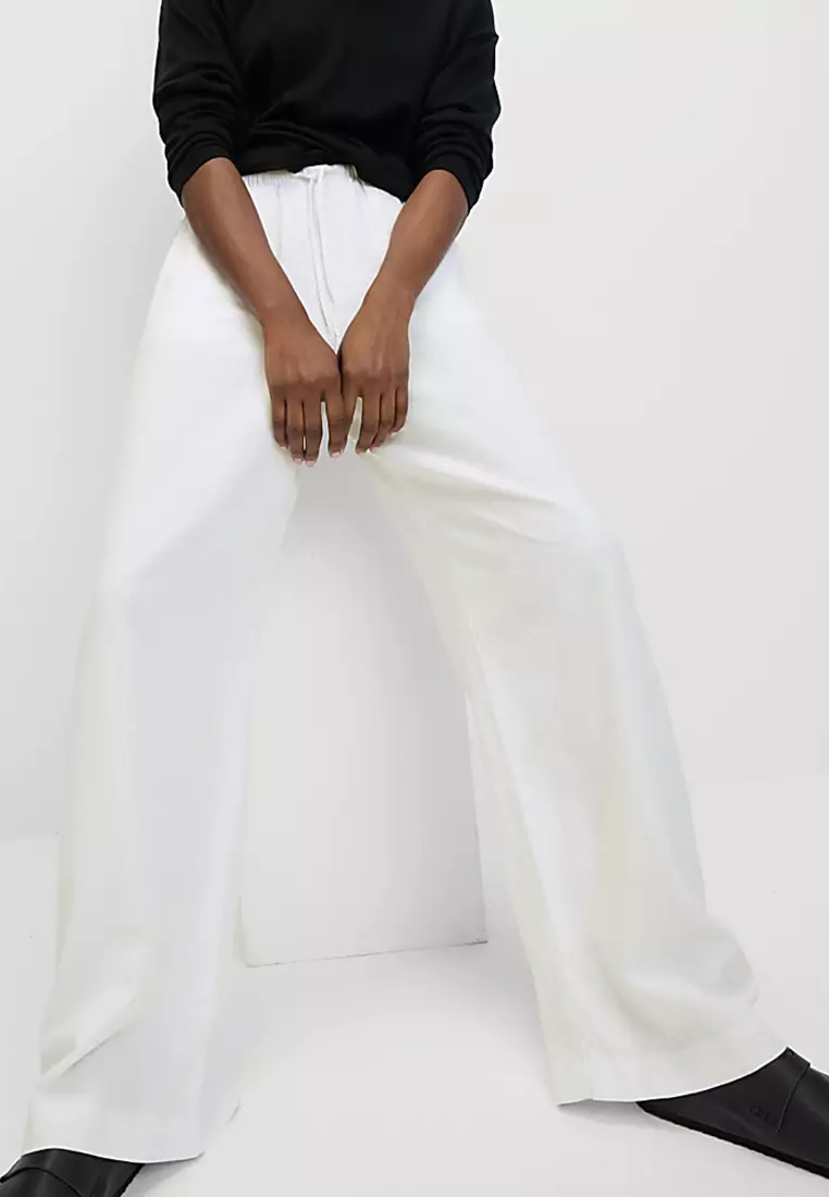 Linen Blend Wide Leg Trousers